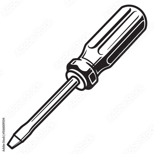 Flathead screwdriver isolated on white background in a simple black and white illustration