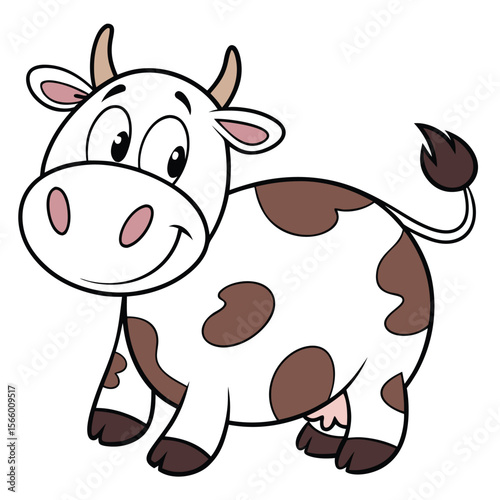 A Cute Cartoon Brown Spotted Cow Smiling Happily