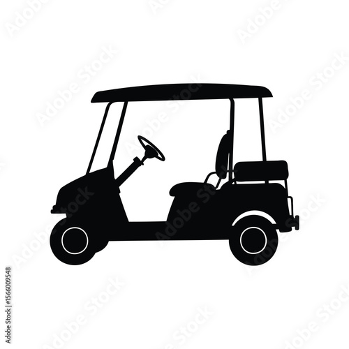 Simple Black Silhouette of a Classic Golf Cart on White Background