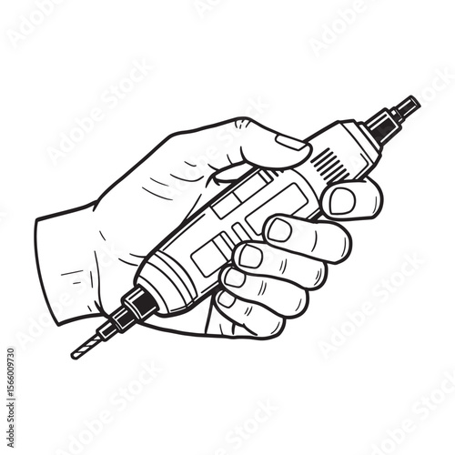 Hand firmly gripping a rotary tool vector illustration for crafting and repair projects