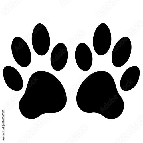 Two black paw prints are isolated on white background