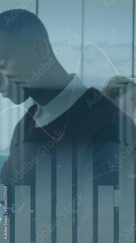 Animation of financial data processing over basketball player