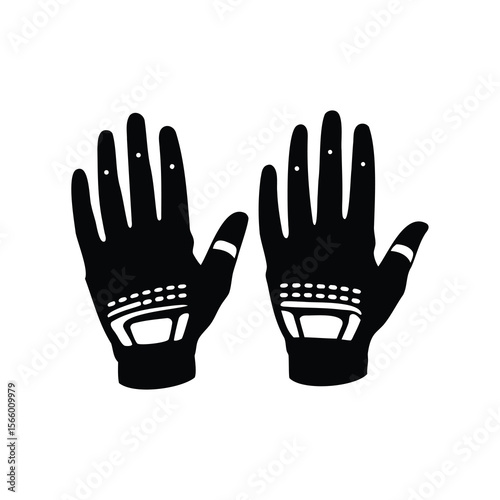 Black and white graphic depiction of a pair of protective gloves