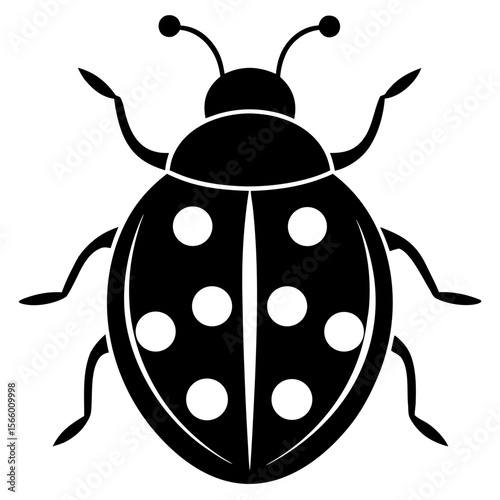 A black ladybug silhouette is isolated on white background