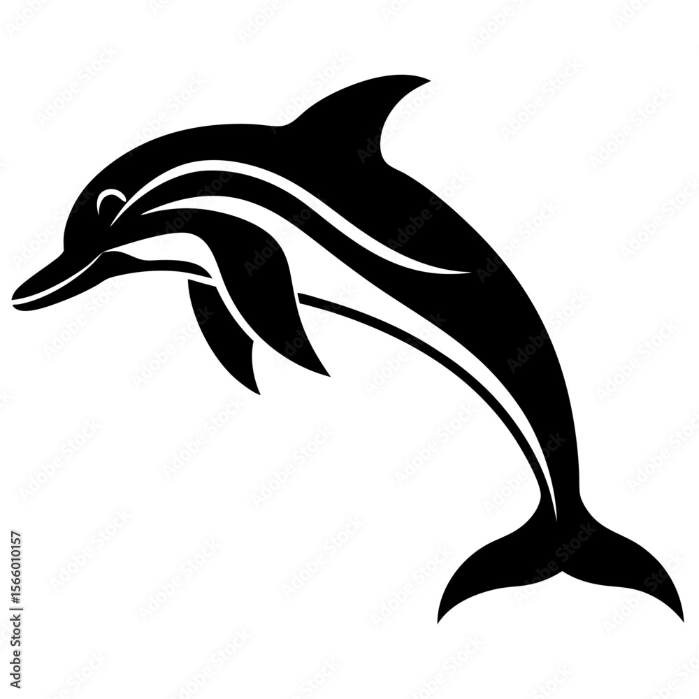Fototapeta premium A black dolphin is jumping isolated on white background