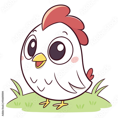 Cute Cartoon Chicken Standing On Green Grass