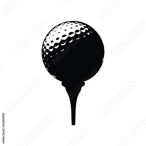 High contrast black and white image depicting a golf ball on tee