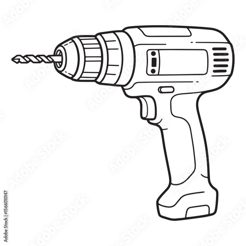 Handheld cordless drill outline tool icon for construction and repair illustration