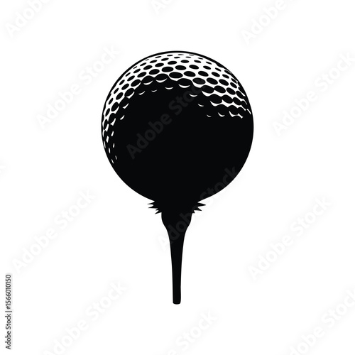 Black and white minimalist illustration of a golf ball on a tee