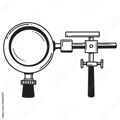 Illustrated vintage style magnifying glass with adjustable stand for scientific observation