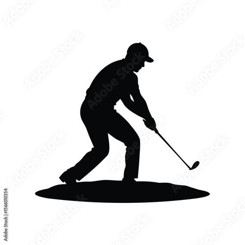 Silhouette of a golfer in mid swing, practicing golf sport activity