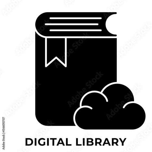 Single Icon Digital Library, Education Icon in Glyph Style, Icon Solid Style