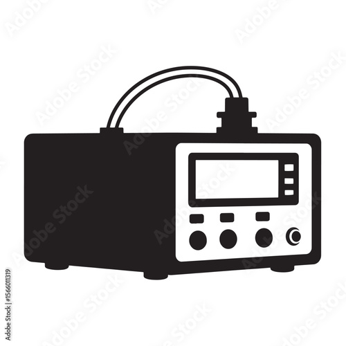 Silhouetted black and white soldering station instrument for electronic repair work