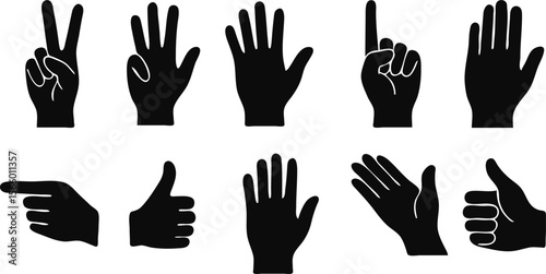 Collection of Hand Gestures Black and White Silhouettes