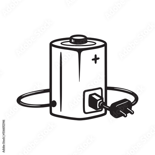 Simple illustration of a rechargeable battery with electrical plug charging concept