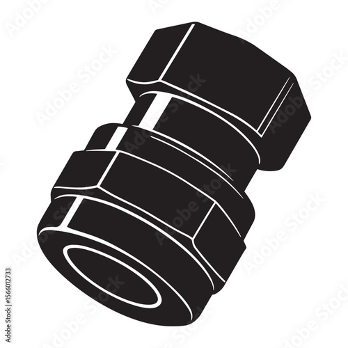 Vector illustration of a black and white industrial plumbing pipe connector fitting