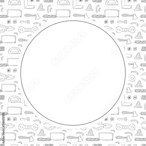 construction frame. doodle construction tool circle frame. hand drawn construction frame background. construction tool background