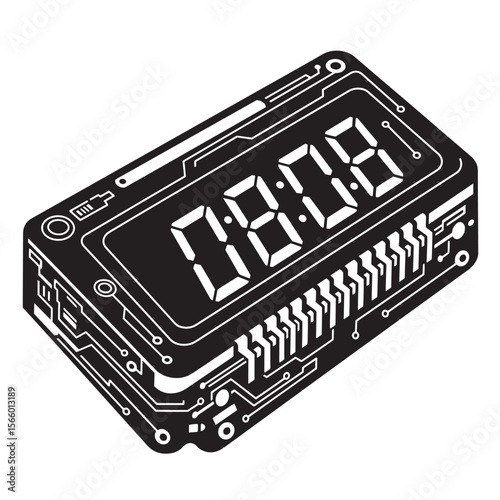Vector illustration of a modern electronic digital display showing the time zero eight zero eight