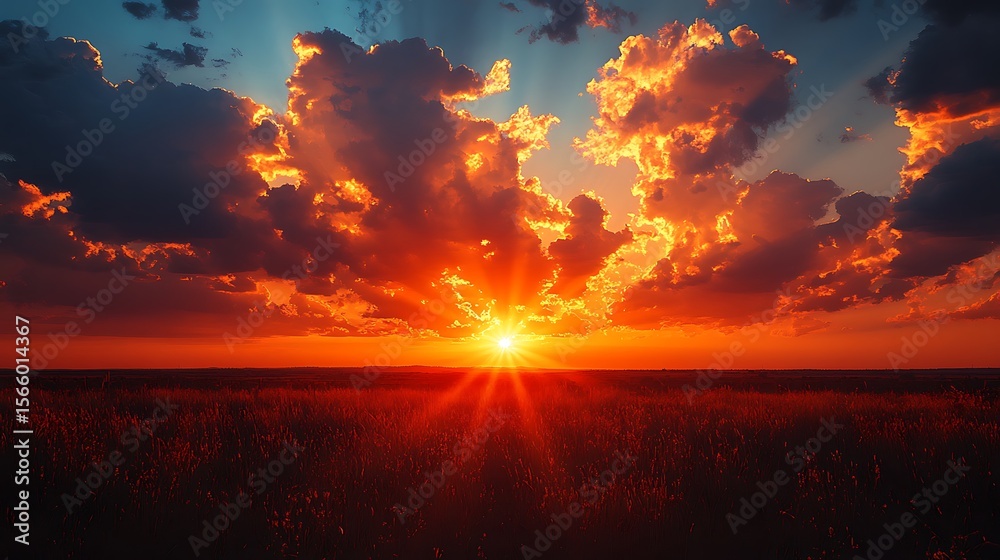Obraz premium Sunset over flat landscape background