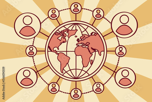 Globe with People Icons and Radial Background world
