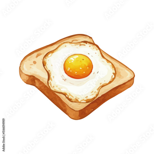 Vector watercolor illustration / 水彩テイストのパン・目玉焼き