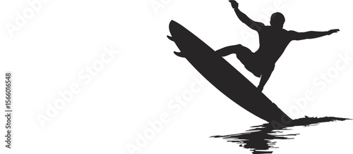 Silhouette of surfer riding a wave with arms extended in balance