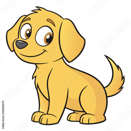 A Cheerful Cartoon Golden Retriever Puppy Sitting Happily