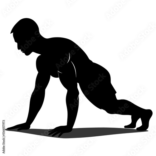 Male Pushup Silhouette in Side View – Strength Training and Bodyweight Exercise Art