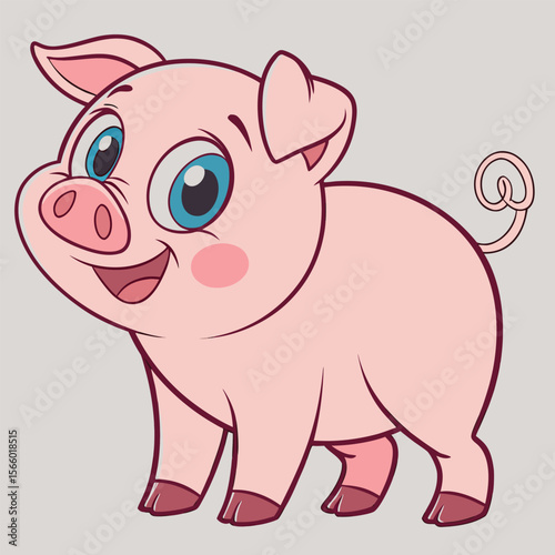Adorable Cartoon Piglet Standing Happy Barnyard Animal