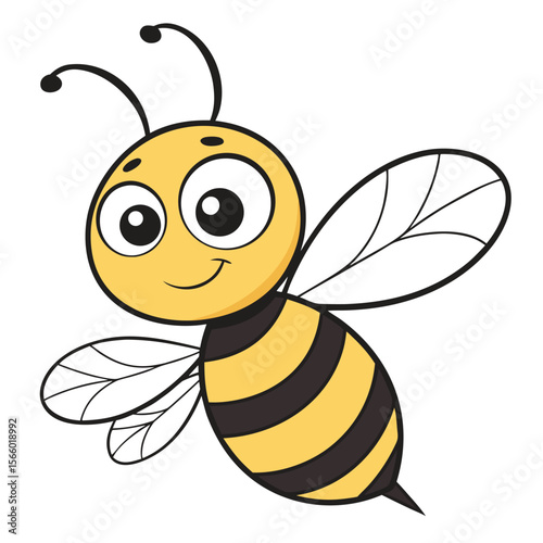 Cute cartoon bee flying in the sky