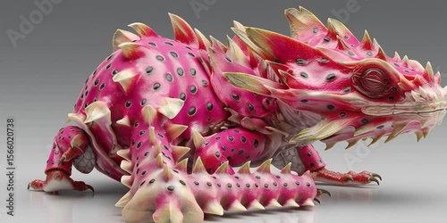 Pink Dragon Fruit Fantasy Dragon Creature on Isolated Background