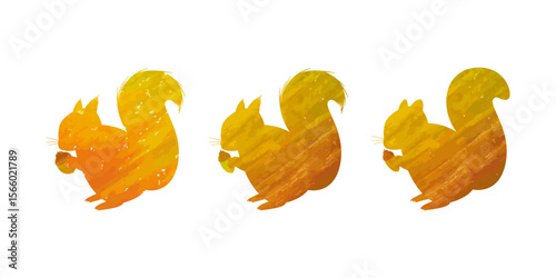 Vector illustration of tree squirrel and chipmunk with acorn. Hand-drawn illustrations in autumn watercolor.