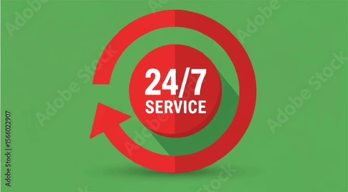 24/7 service vector icon on green background