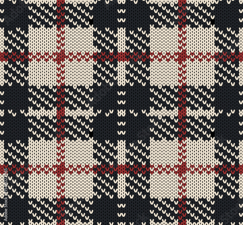 Elegant tartan knit seamless pattern. Winter lodge plaid knit texture. Sophisticated knitted plaid vector background for apparel.