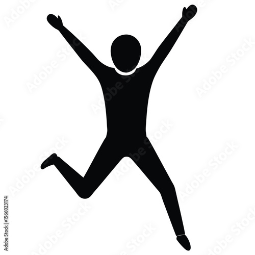 Black silhouette of a person jumping with arms raised high in celebration