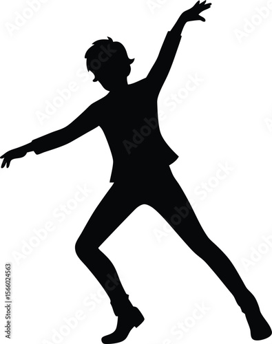 Silhouette of a person dancing in a suit with outstretched arms