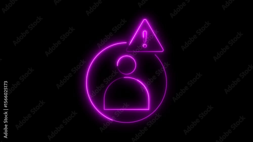 User warning icon animation glowing neon pink color contact block wrong cross profile attention danger sign symbol on black background