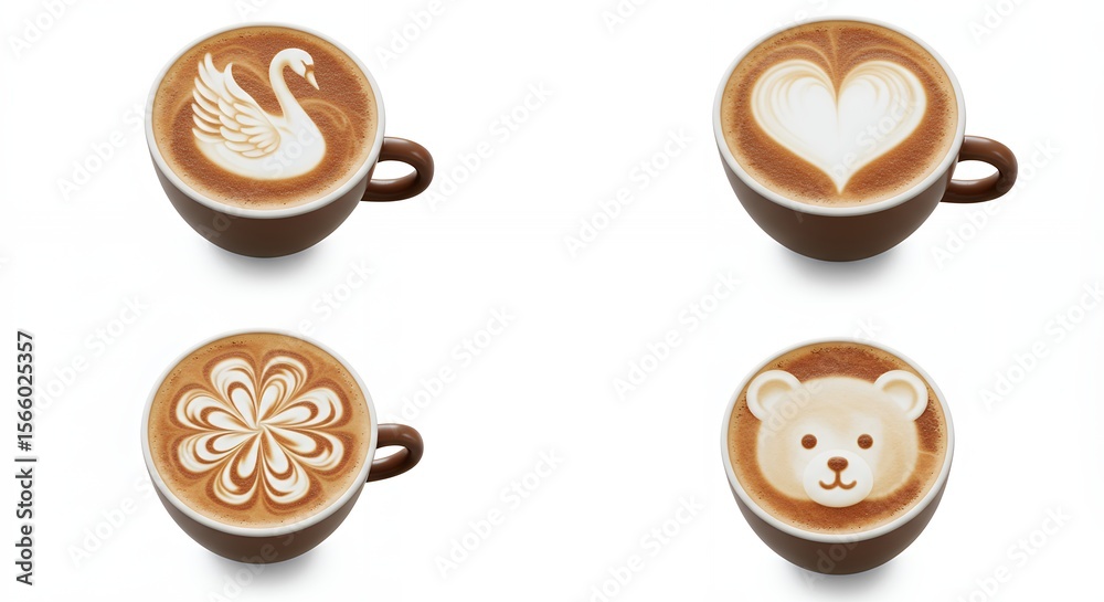 Obraz premium Latte art designs on coffee cups