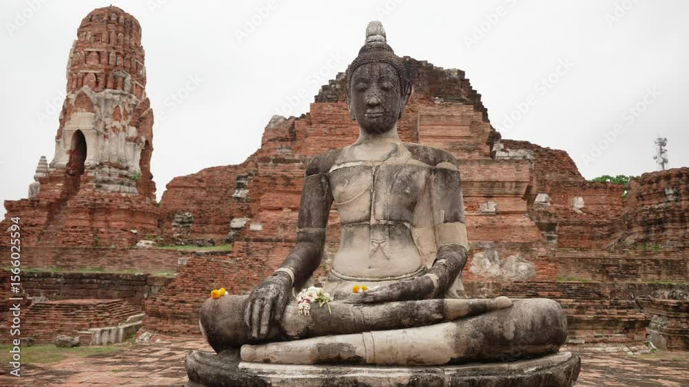 Ancient seated Buddha statue in lotus position at Wat Mahathat ruins in Ayutthaya Historical Park Ancient seated Buddha statue in lotus position at Wat Mahathat ruins in Ayutthaya Historical Park