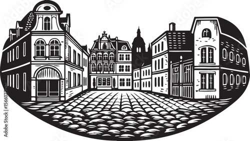 A vintage vector sketch illustrating the old architecture of the Church of the Holy Sepulchre in Jerusalem, capturing its iconic urban design