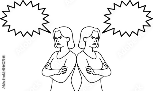 Angry women arguing with speech bubbles vector illustration conflict disagreement discussion dispute fight