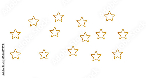 A scattering of gold outlined star shapes on a white background plain