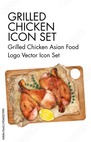Grilled chicken asian food logo vector Icon set