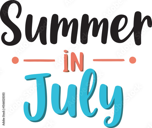 Summer in July graphic design, featuring stylized text.
