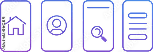 Minimalist ui design mobile app navigation icons home profile search menu vector illustration set of four