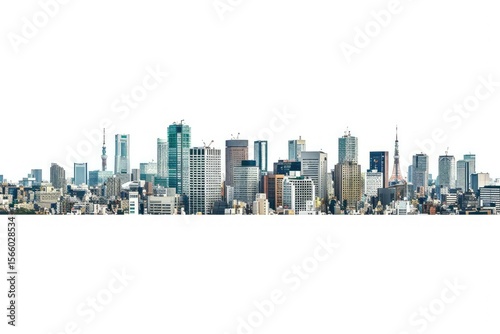 Japan Building Isolated Panorama City View Include Clipping Path on White Background