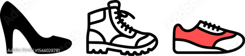 Different types of footwear vector illustration featuring heel boot and sneaker design set for fashion needs