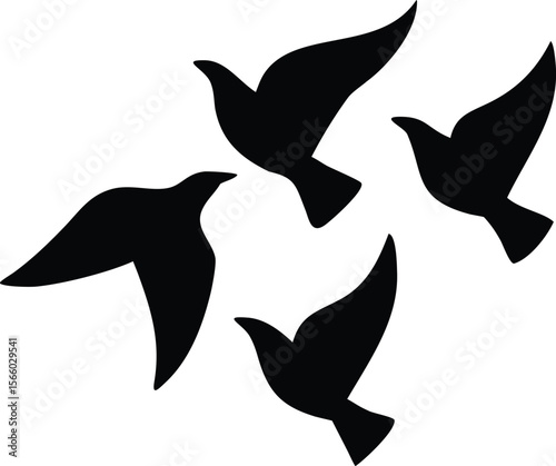Vector silhouette illustration of a bird, dove, dolphin, and other sea animals swimming in blue water, perfect for a nature-inspired logo design