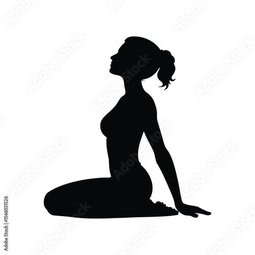 Silhouette of a woman in a yoga pose with head looking up