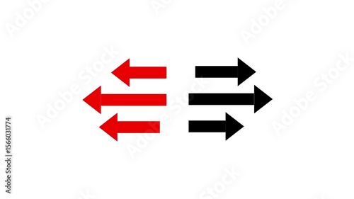 Left and right arrow on animation on background. Three arrow direction by left and right side animation on background.